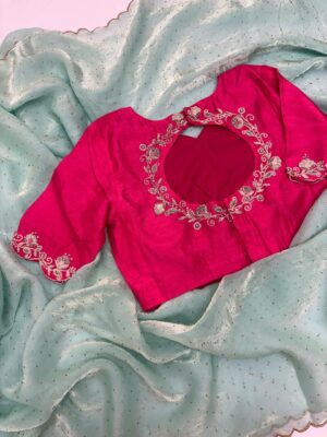 Pure space silk saree paired with beautiful maggam work blouse