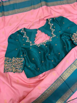 Beautiful Gadwal saree paired with maggam work blouse