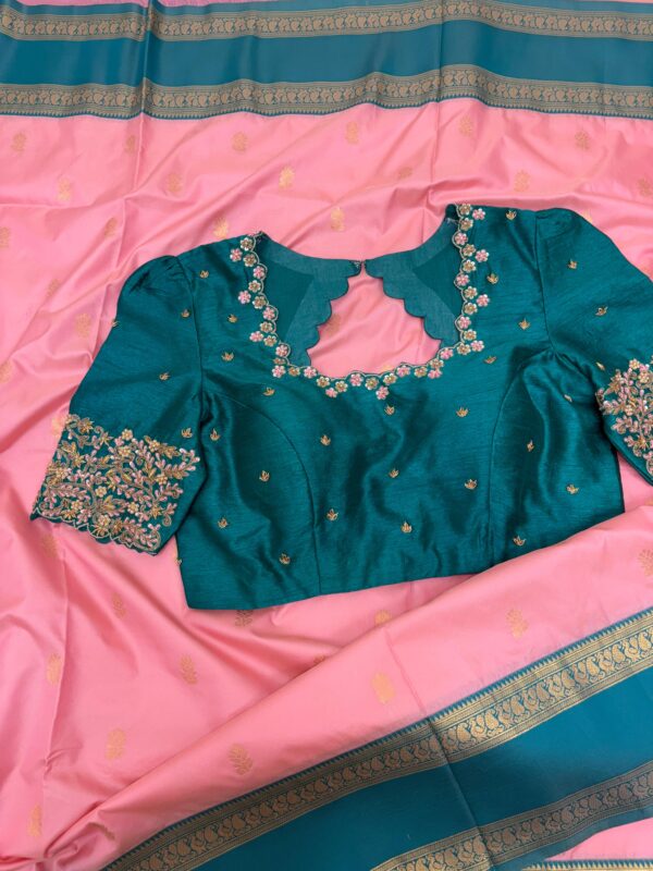 Beautiful Gadwal saree paired with maggam work blouse