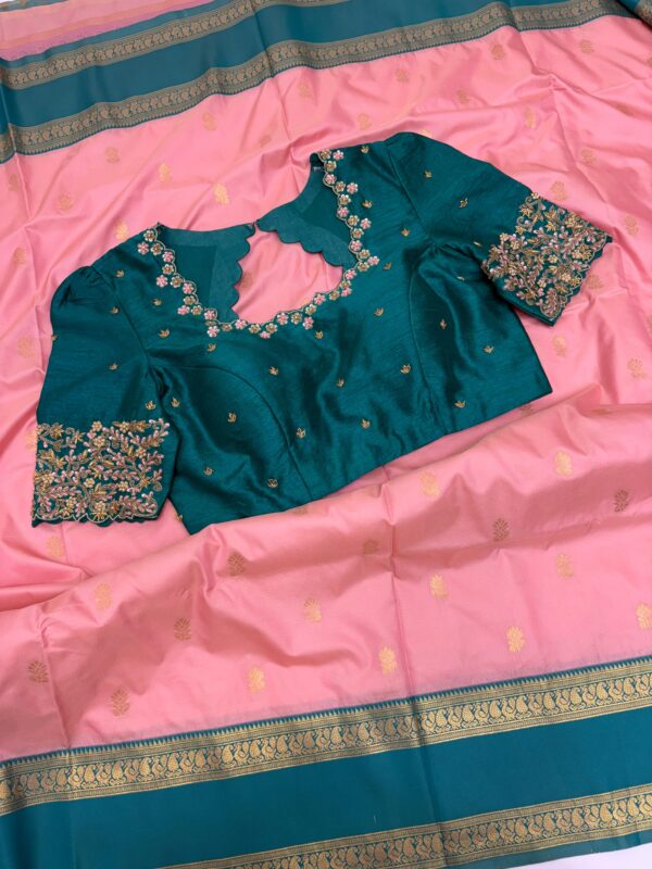 Beautiful Gadwal saree paired with maggam work blouse