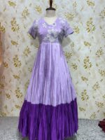 Dual shade long gown with beautiful heavy hand work floral yoke part