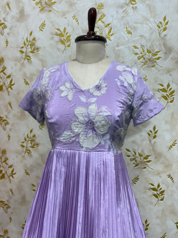 Dual shade long gown with beautiful heavy hand work floral yoke part