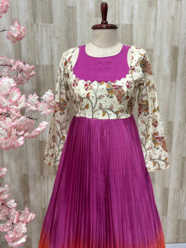 Dual shade long gown with floral yoke part