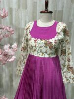 Dual shade long gown with floral yoke part