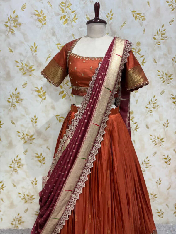 Gadwal silk lehenga paired beautiful maggam work blouse & dupatta