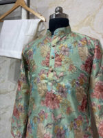Floral tissue men’s kurta paired with cream colour pijama