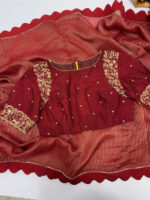 Pure tissue saree with scallop border paired with beautiful maggam work blouse