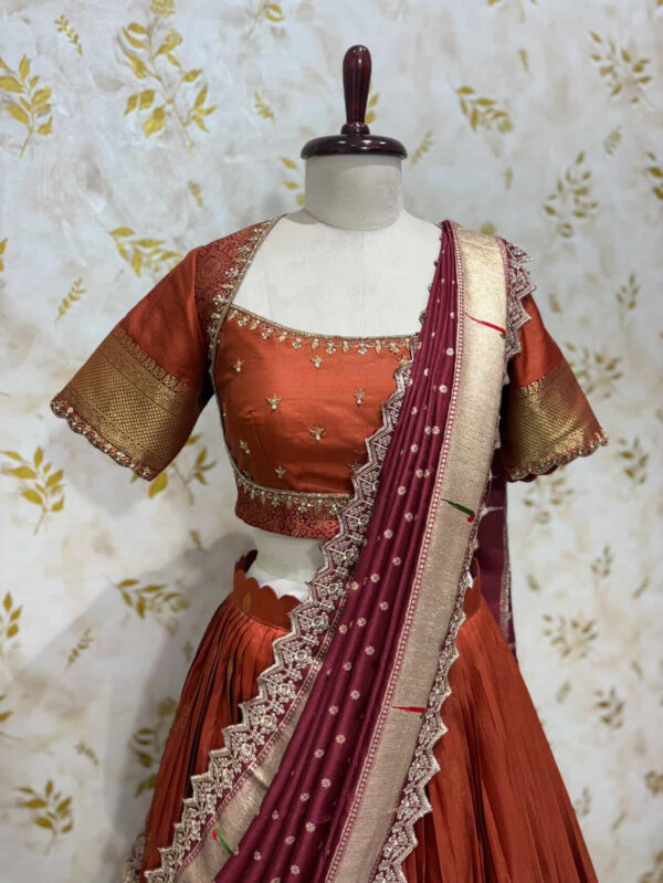 Gadwal silk lehenga paired beautiful maggam work blouse & dupatta