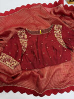 Pure tissue saree with scallop border paired with beautiful maggam work blouse
