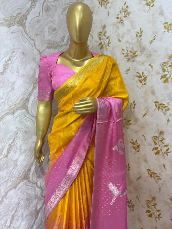Pure crepe dual shade saree with beautiful pattern blouse