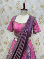 Tissue kali lehenga paired with beautiful maggam work blouse & dupatta