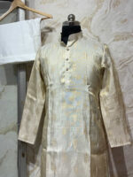 Pure tissue men’s kurta paired with cream colour pijama
