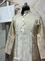 Pure tissue men’s kurta paired with cream colour pijama