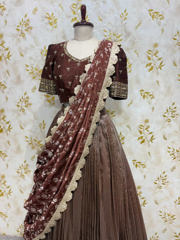 Pure tissue lehenga paired with heavy maggam work blouse & dupatta