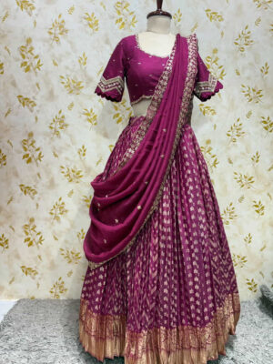 Pure chanderi lehenga paired with maggam work blouse and dupatta