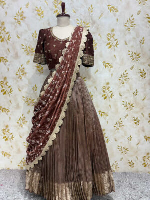 Pure tissue lehenga paired with heavy maggam work blouse & dupatta