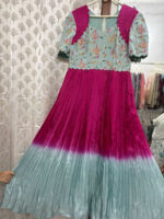 Beautiful long gown with floral yoke part & scallop sleeves