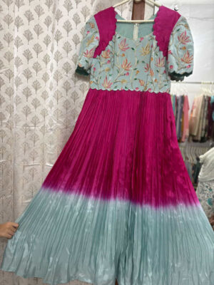 Beautiful long gown with floral yoke part & scallop sleeves