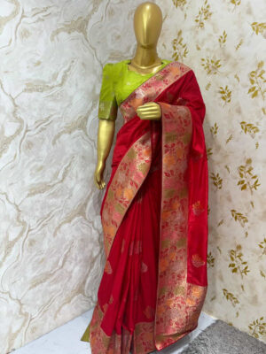 Beautiful soft silk saree paired with contrast blouse