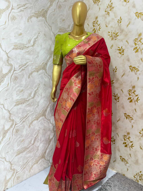 Beautiful soft silk saree paired with contrast blouse