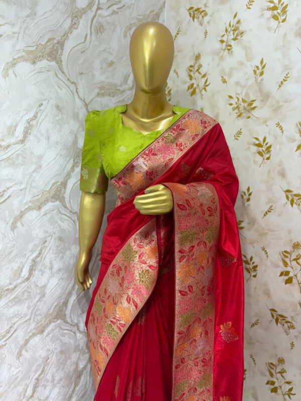 Beautiful soft silk saree paired with contrast blouse