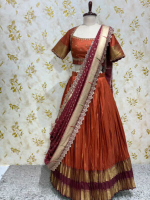 Gadwal silk lehenga paired beautiful maggam work blouse & dupatta