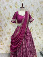 Pure chanderi lehenga paired with maggam work blouse and dupatta