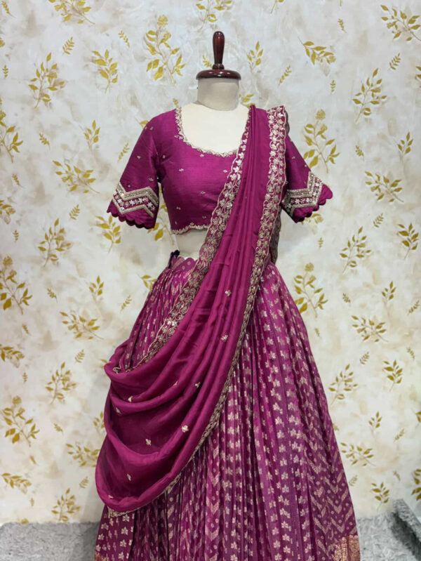 Pure chanderi lehenga paired with maggam work blouse and dupatta