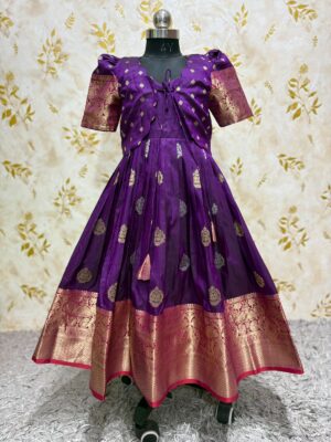 Excluisive designer vintage look long frock with over coat for kid's
