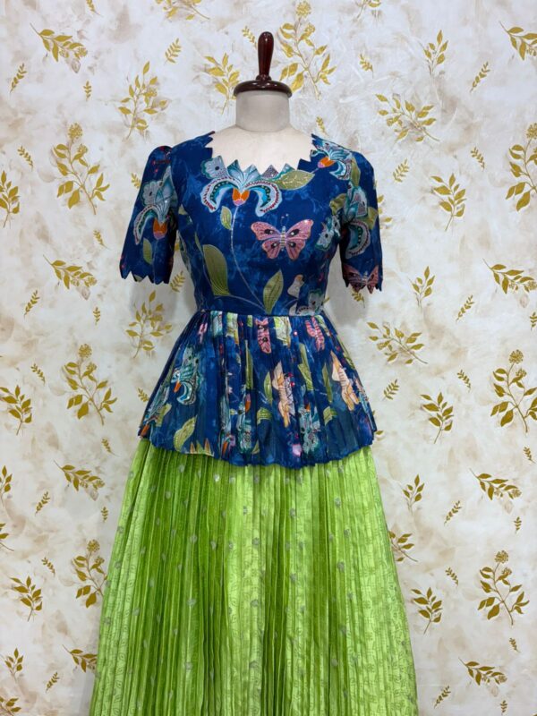 Pure organza peplum top paired with pure satin crepe silk skirt