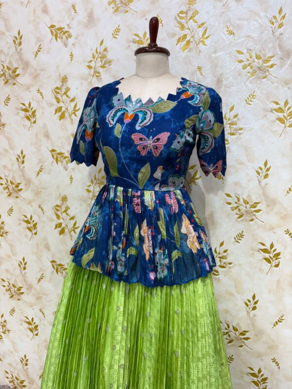 Pure organza peplum top paired with pure satin crepe silk skirt