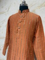 Exclusive designer pure chanderi men's kurta paired with cream colour pijama