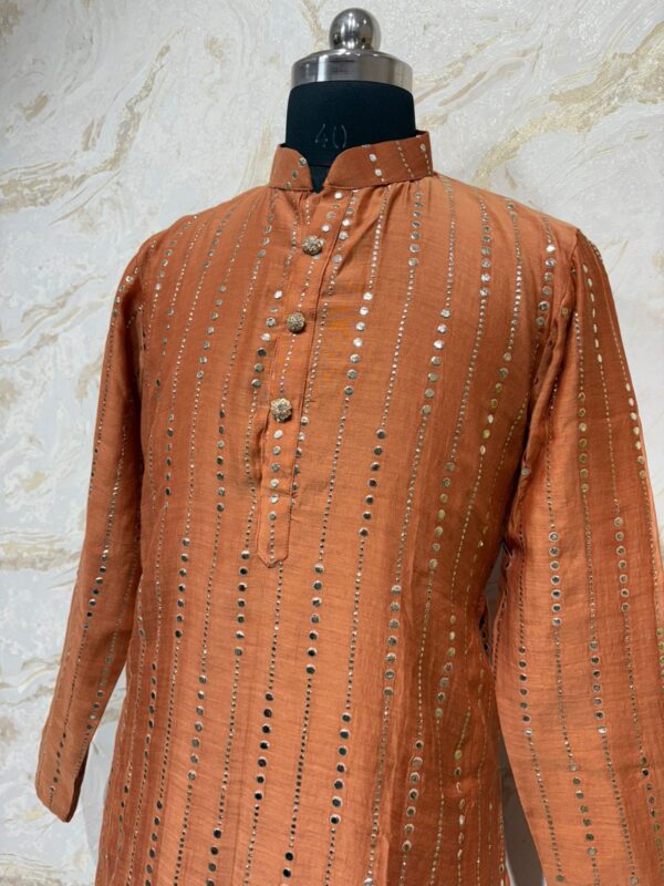 Exclusive designer pure chanderi men's kurta paired with cream colour pijama