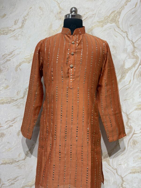 Exclusive designer pure chanderi men's kurta paired with cream colour pijama