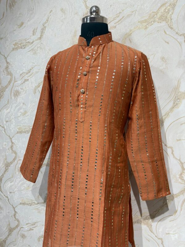Exclusive designer pure chanderi men's kurta paired with cream colour pijama