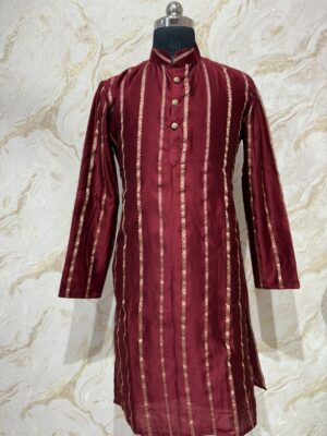 Pure chiniya pattu men's kurta paired with cream colour pijama