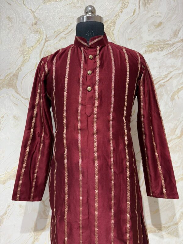 Pure chiniya pattu men's kurta paired with cream colour pijama