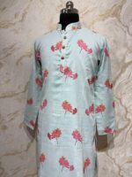 Linen floral men's kurta paired with cream colour pijama