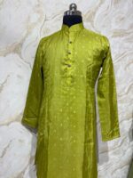 Soft silk men's kurta paired with cream colour pijama