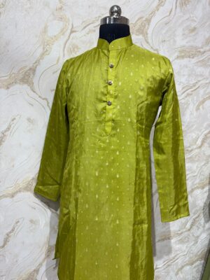Soft silk men's kurta paired with cream colour pijama