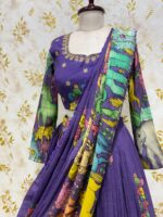 Pure pen kalamkari lehenga paired with maggam work kalamkari blouse & kalamkari dupatta