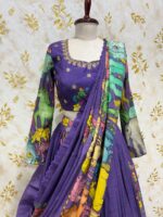 Pure pen kalamkari lehenga paired with maggam work kalamkari blouse & kalamkari dupatta