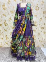 Pure pen kalamkari lehenga paired with maggam work kalamkari blouse & kalamkari dupatta