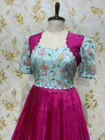 Pure crepe long gown with floral yoke part