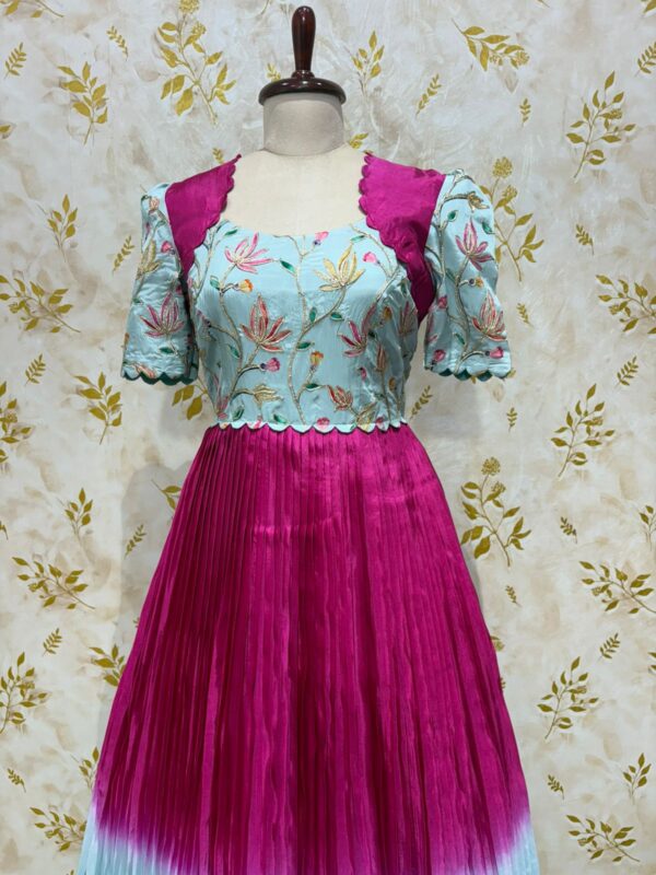 Pure crepe long gown with floral yoke part