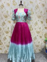 Pure crepe long gown with floral yoke part