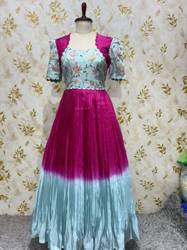 Pure crepe long gown with floral yoke part