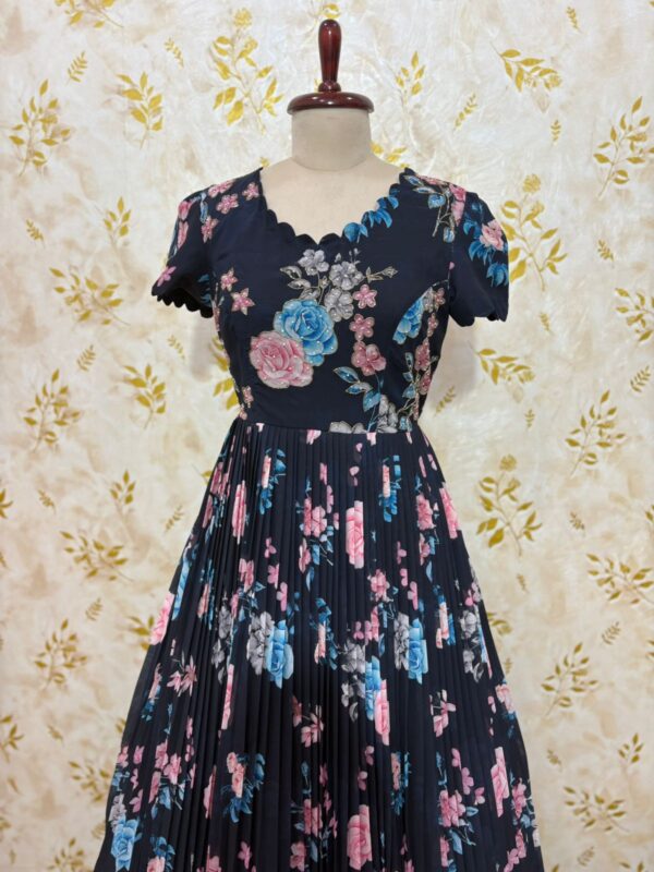 Georgette Floral long gown with maggam work highlights