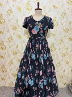 Georgette Floral long gown with maggam work highlights