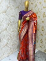 Exclusive designer banaras saree with heavy maggam work blouse